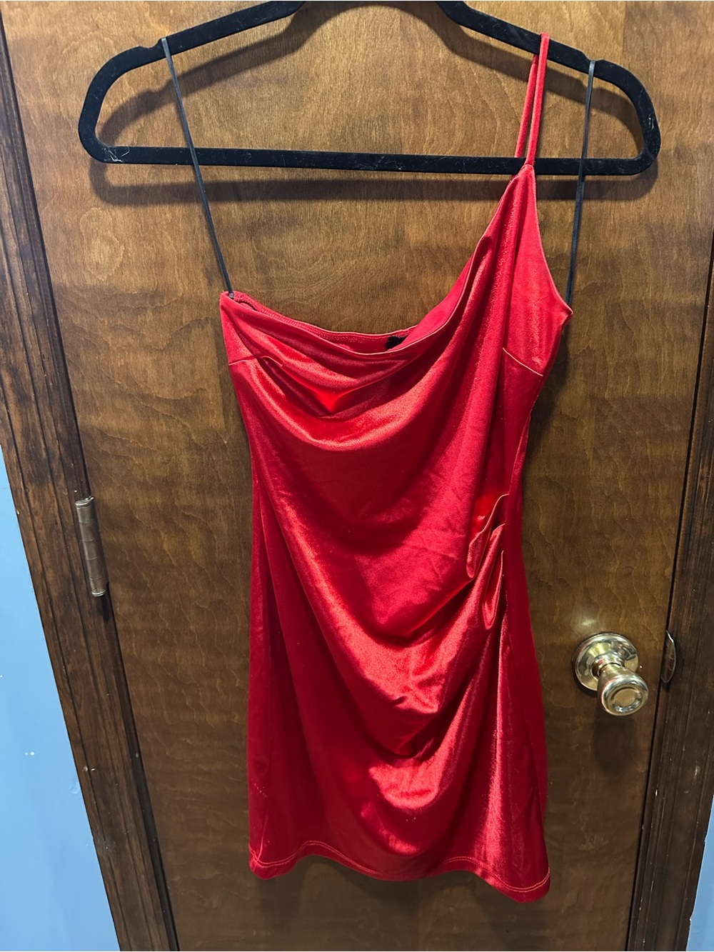 Windsor Red Satin One-Shoulder Mini Dress